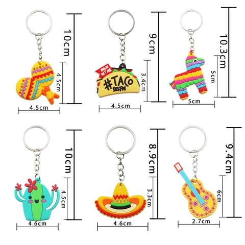 Mexicaans Fiesta Feest Sleutelhanger PVC Cartoon Sombrero Taco Piñata Cactus Rugzak Hanger Cadeau Kinderen