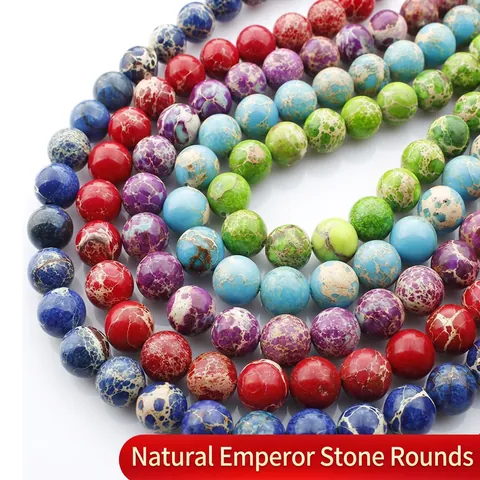 Natural Imperial Jasper Round Loose Beads Sea Sediment Stone Polished Marble Texture For DIY Jewelry Making Bracelet Necklace Crafting