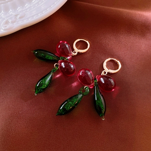 Orecchini A Cerchio Pendenti Ciliegia Vintage Con Perle Di Vetro Di Rame Stile Francese Gioielli Frutta Donna