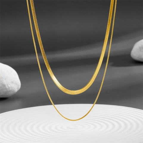 Collana A Strati Acciaio Inossidabile Catena A Serpente Perline Rotonde Dorato Minimalista Gioielli