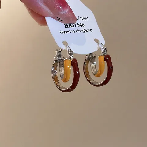 Orecchini A Cerchio Doppi In Smalto Retrò Forma A C Geometrici Gioielli In Lega Con Perno In Argento Per Donna