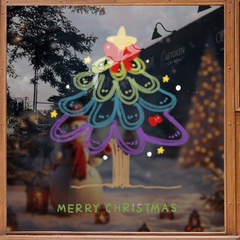 Adesivi Per Finestre Albero Di Natale Statici PVC Doppia Faccia Colorati Decalcomanie Per Vetrine Negozio Casa