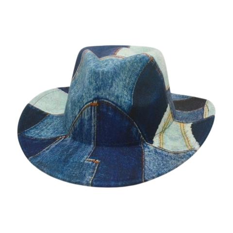 Cappello Fedora Patchwork Di Jeans Retrò Vintage Cotone Stile Britannico Heart Top Cowboy Jazz Per Party Street Fashion