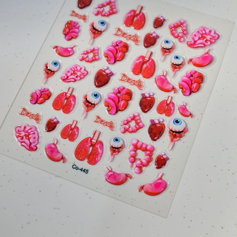 Pegatinas De Uñas En Relieve 3D Halloween Órganos Humanos Anatómicos Corazón Cerebro Ojos Pulmones Oscuro Gótico DIY Manicura