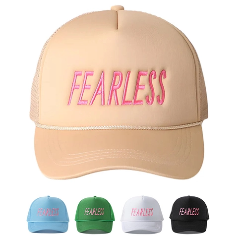 Cappello Trucker Ricamo Fearless Rete Posteriore Regolabile Traspirante Esterno Protezione Solare Poliestere