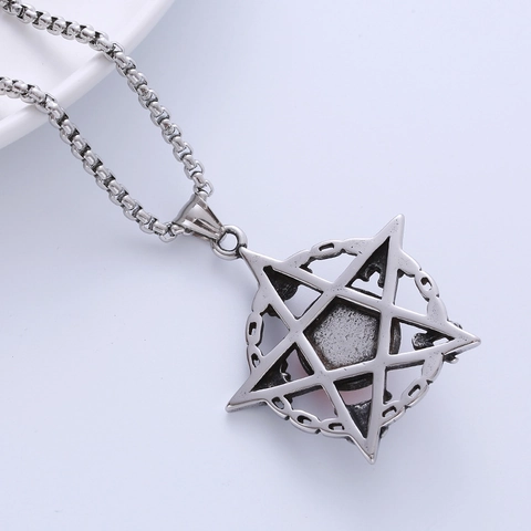 Collana Con Ciondolo Pentacolo Teschio Gotico Retrò Acciaio Inossidabile 316L Con Occhio Arancione Rosso Gioielli Punk Rock Uomo
