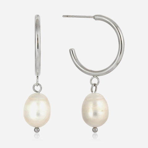 Orecchini A Cerchio Con Perle D'acqua Dolce Vintage Francesi Da Donna Acciaio Inossidabile Ipoallergenico Gioielli Eleganti