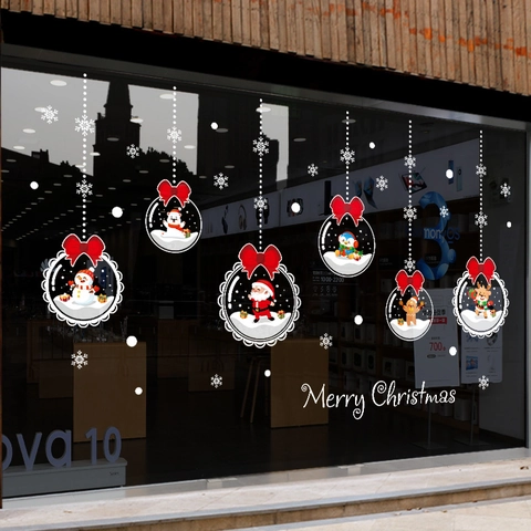 Christmas Window Stickers PVC Static Cling Double Sided Santa Snowman Ornaments Xmas Festive Glass Door Shop Decoration