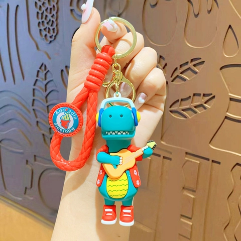 Cartoon Dinosaur Keychain Cute PVC Music Sports Theme Guitar Skateboard Bag Charm Pendant Gift For Couples