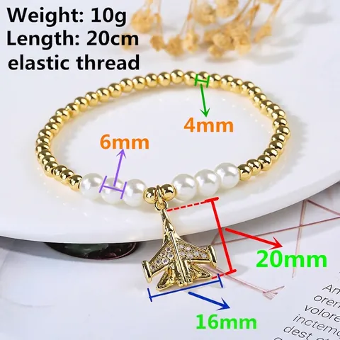 Bracciale Di Perline Con Ciondolo Aereo Künstliche Perle In Metallo Di Rame Imitazione Perla Artificial Bianca Gioielli Elastici Donne