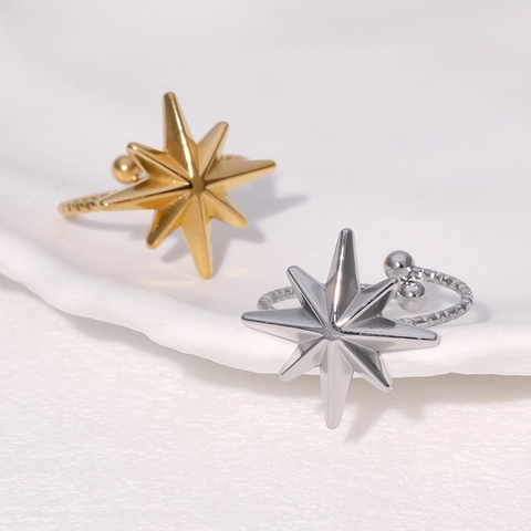 North Star Stainless Steel Open Ring For Women Adjustable Minimalist Chic Geometric Titanium Steel Jewelry Band