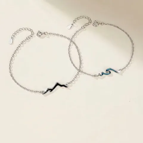Pulseras De Pareja Montaña Mar Cobre Colgantes Esmalte Cadena Ajustable Joyería Para Enamorados Regalo Romántico