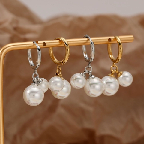 Edelstahl Künstliche Perle Creolen PVD Beschichtet Wasserdicht Hypoallergen Französisch Elegant Täglich Schmuck Für Frauen