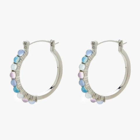 Multi Color Faux Moonstone Hoop Earrings Elegant Copper Geometric Circle Jewelry For Women Daily Wear Sweet Style