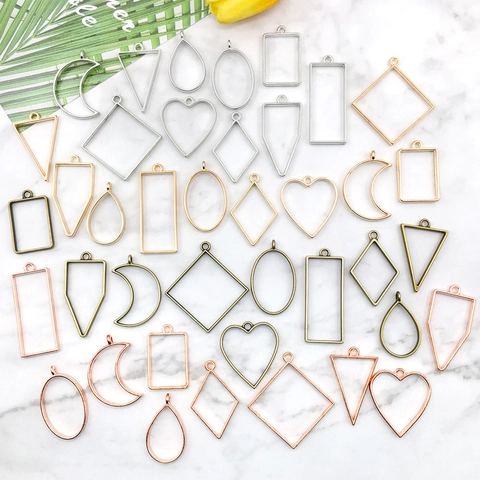 Geometric Hollow Open Bezel Charms Zinc Alloy For DIY Jewelry Making Resin Crafts Mixed Shapes Heart Star Moon Rectangle