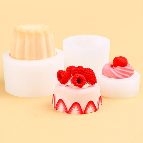 3D Raspberry Cream Cake Silicone Mold DIY Cherry Pudding Dessert For Aromatherapy Candle Soap Plaster Ornament Crafting