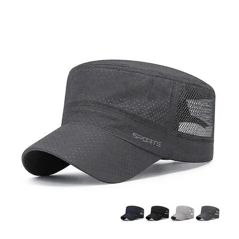 Heren Cadet Cap Mesh Ademend Sneldrogend Militaire Hoed Verstelbaar Zonbescherming Outdoor Sport Plat