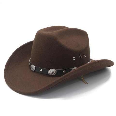 Western Cowboy Hat Wide Brim Cotton Polyester Felt With Studded Leather Band Sun Protection Ethnic Style For Men Women
