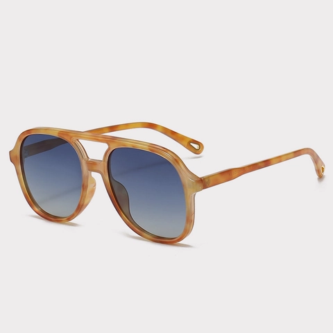 Lunettes De Soleil Polarisées Aviateur Rétro UV400 Double Pont Monture PC Verres TAC Mode Vintage Hommes Et Femmes