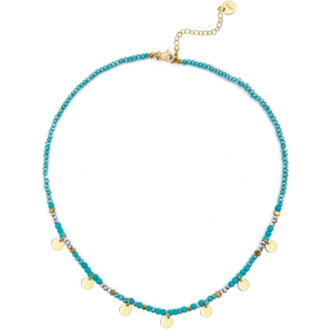 Collana di Perline in Pietra Naturale in Acciaio Inossidabile Vintage per Donna Ciondolo Moneta Tonda Stile Francese