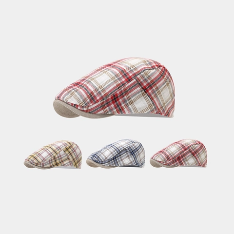 Geruite Platte Pet Katoen Polyester Britse Retro Stijl Ademende Ivy Hoed Heren Dames Accessoire