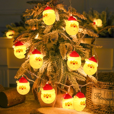 Christmas LED String Lights Santa Claus Snowman Plastic Warm Glow Festive Holiday Party Tree Decor