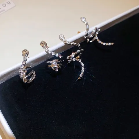 Snake Shape Zircon Stud Earrings With Silver Earring Post Elegant Non Piercing Ear Clips Individual Design For Women
