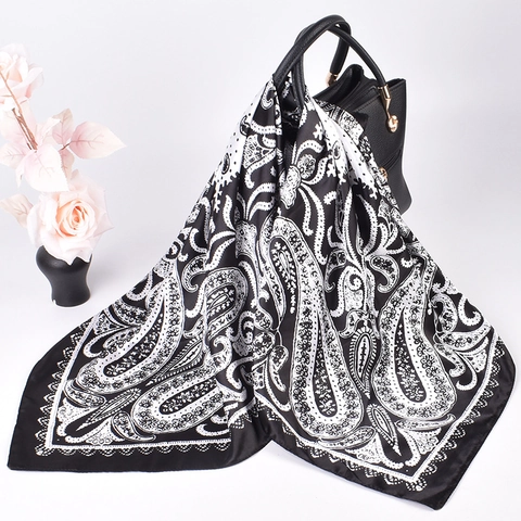 Pañuelo Cuadrado De Satén Estampado Paisley Bandana Chal Grande Accesorio Para El Cabello Para Mujeres Estilo Vintage Elegante