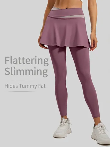Leggings Da Yoga Con Gonna Per Donna Vita Alta Controllo Della Pancia Sollevamento Glutei Poliestere Spandex Pantaloni Sportivi