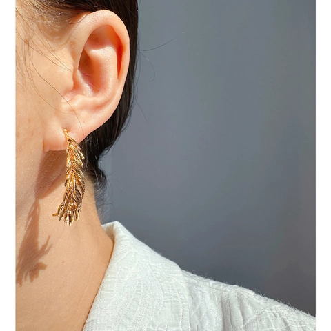 Wheat Ear Leaf Dangle Earrings With Brass Zircon And 925 Sterling Silver Earring Post Vintage Gold Jewelry Women