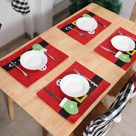 Tovaglietta Natale Tessuto Non Tessuto Design Babbo Natale Porta Posate Guanto Decorazione Tavola Festiva