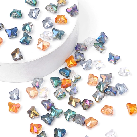 Perline di Vetro a Farfalla Iridescente Placcate a Colore Perline Sciolte per DIY Collana Braccialetto Orecchino Gioielli