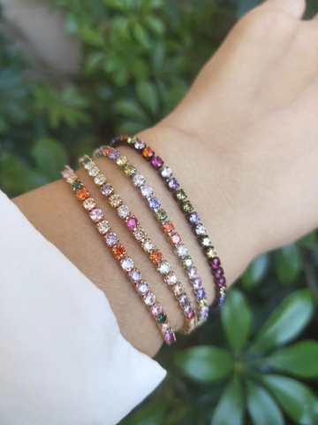 Tennis Bracelet With Rainbow Zircon Copper Adjustable Slider Clasp Boho Minimalist Style Jewelry For Women