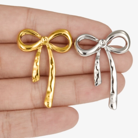 Orecchini a Bottone a Fiocco in Acciaio Inossidabile 304 Moda da Donna Placcati in Oro 18K Argento Texture Martellata Gioielli