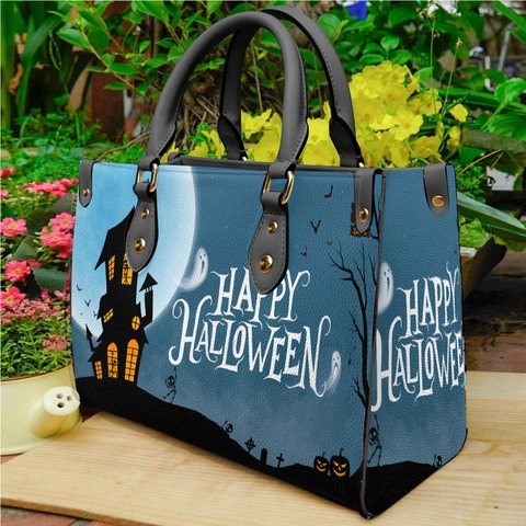 Borsa A Mano Da Donna In Pelle Con Stampa Zucca Casa Stregata Halloween Moda Street Borsa A Tracolla
