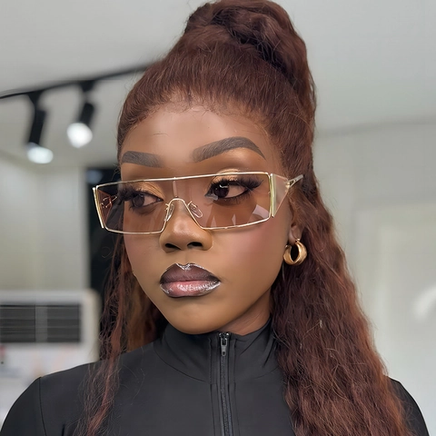 Futuristische Y2K Sonnenbrille Metallrahmen Übergroße Quadratische Abschirmung UV400 Schutz Trendige Tech Style Brillen Für Damen Herren