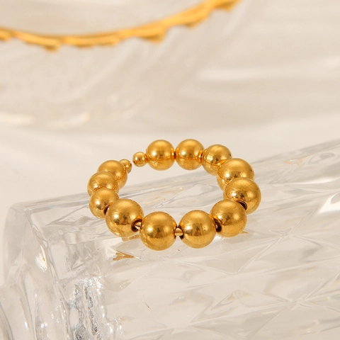 Anillo De Cuentas Redondas De Acero Inoxidable Chapado En Oro De 18K Geométrico Ajustable Joyería Para Mujer Estilo Ins