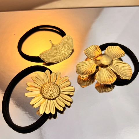 Coleteros Vintage De Acero Inoxidable Con Diseño De Flores Y Hojas De Ginkgo Bandas Elásticas De Metal Estilo Elegante Mujer