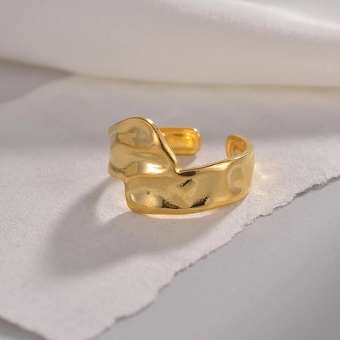 Anillo Abierto Ajustable Titanio Acero Inoxidable Irregular Metal Líquido Ondulación De Agua Textura De Lava Punk Mujeres