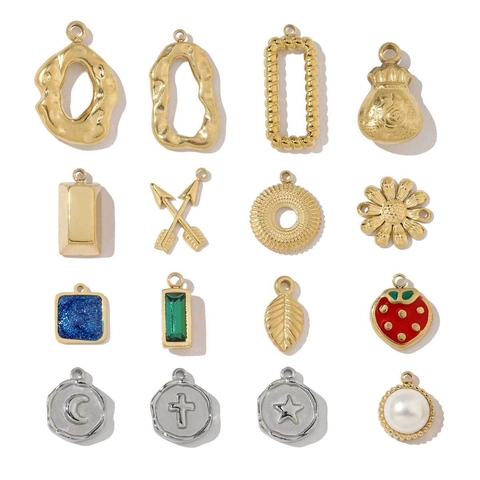 Ciondoli Per Creazione Gioielli DIY Acciaio Inossidabile Smalto Perla Artificial Naturale Strass Geometrico Margherita Fragola Croce Stella Per Artigianato