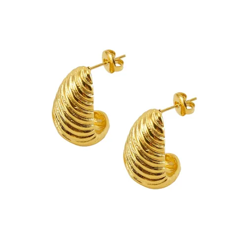 Croissant Hoop Earrings Stainless Steel 18K Gold Plated Ribbed Spiral Vintage Geometric For Women