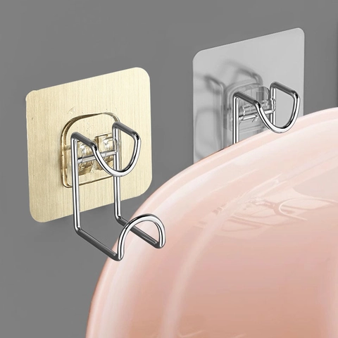 Wall Mounted Washbasin Hook Stainless Steel No Drill Self Adhesive Rack For Bathroom Kitchen Home Storage Organizer