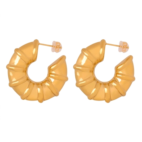 Pendientes De Aro Croissant Acero De Titanio Chapado En Oro Nervado Forma C Geométrico Estilo Retro Francés Para Mujer
