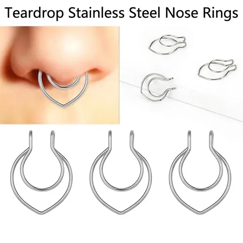 Heart Shaped Stainless Steel Fake Nose Ring Non Piercing Double Layer U Shaped Nose Clip Fashion Body Jewelry For Women