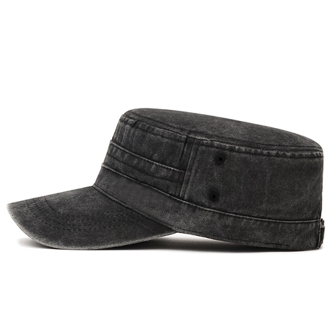 Men's Washed Distressed Cotton Cadet Hat Vintage Military Style Flat Top Cap Adjustable Sunshade Hat For Outdoor Daily Fashion