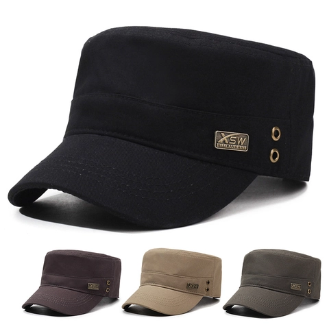 Men Flat Top Cap Fashion Cotton Cadet Hat Military Patrol Cap Adjustable Outdoor Casual Fishing Sun Protection Hat For Men