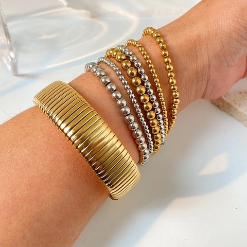 Conjunto de Collar y Pulsera de Cadena de Serpiente de Acero Inoxidable Minimalista Dorado Plateado Joyería Hip Hop Punk Mujer
