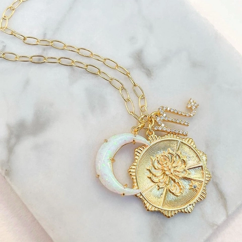 Collier Pendentif Constellation Du Zodiaque Cuivre Zircone Opale Synthétique Croissant De Lune Bijoux Célestes Femmes Mode