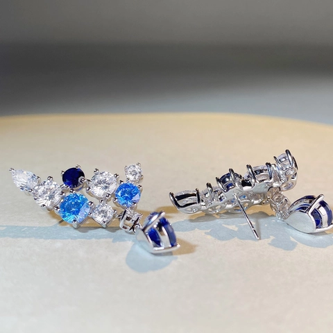Orecchini Pendenti Goccia Cluster Perno In Argento Sterling 925 Ali Zircone Colorato Lusso Stile Banchetto Donna