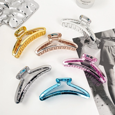 Haarklammer Mit Metalleffekt Aus PS Kunststoff Große Geometrische Shark Clip Retro Rutschfeste Haaraccessoires